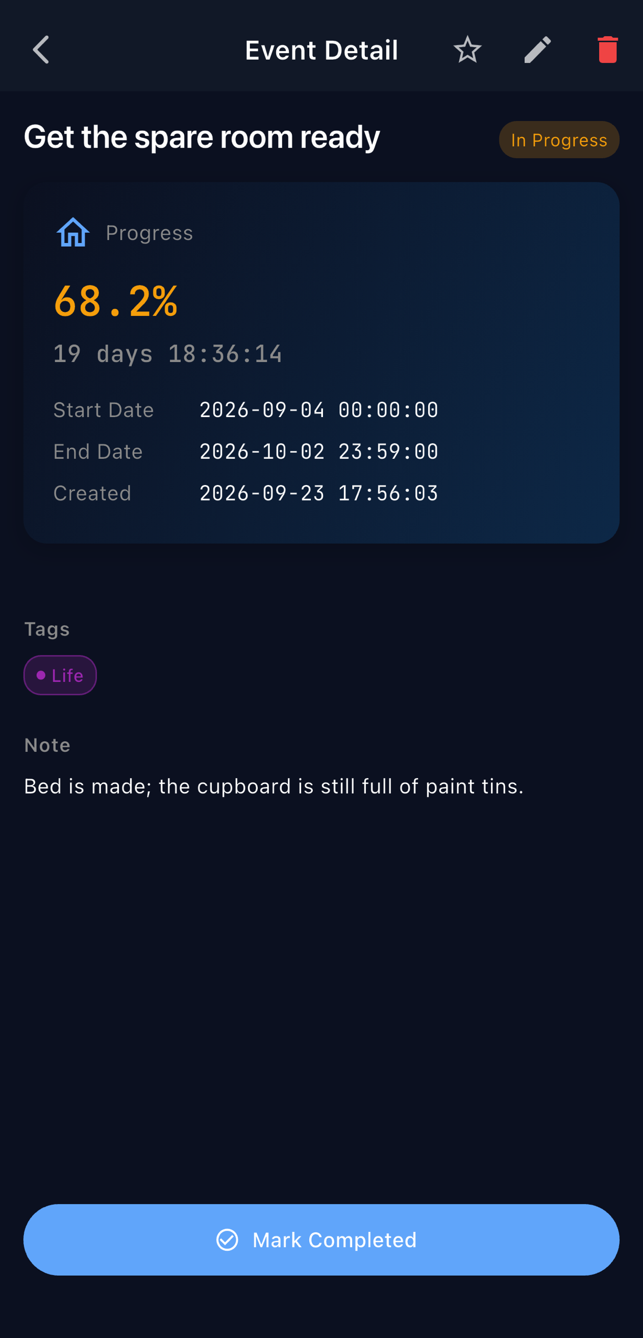Event detail page